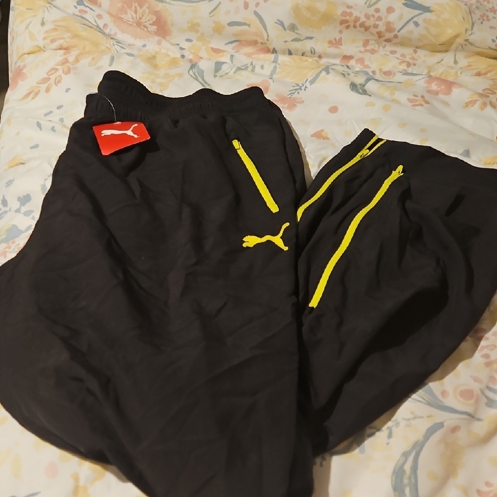 Puma Black Shorts with Bright Yellow Zippers